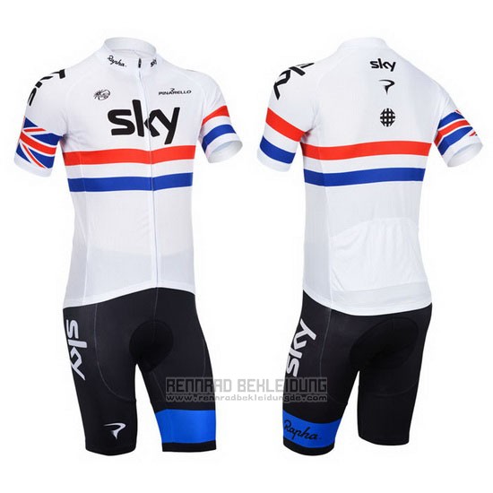 2013 Fahrradbekleidung Sky Champion Regno Unito Wei Trikot Kurzarm und Tragerhose